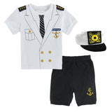 Baby Boys Pilot Police Clothes Sets Infant Newborn Halloween Cosplay Costume for Boys Summer Short Sleeves Top+Pants with Hat