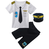 Baby Boys Pilot Police Clothes Sets Infant Newborn Halloween Cosplay Costume for Boys Summer Short Sleeves Top+Pants with Hat
