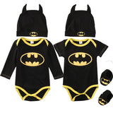 Fashion Batman Baby Boys Rompers Jumpsuit Cotton Tops+Shoes+Hat 3Pcs Outfit Clothes Set Newborn Toddler 0-24M Kids Clothes