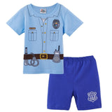 Baby Boys Pilot Police Clothes Sets Infant Newborn Halloween Cosplay Costume for Boys Summer Short Sleeves Top+Pants with Hat