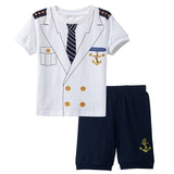 Baby Boys Pilot Police Clothes Sets Infant Newborn Halloween Cosplay Costume for Boys Summer Short Sleeves Top+Pants with Hat