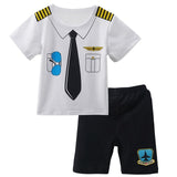 Baby Boys Pilot Police Clothes Sets Infant Newborn Halloween Cosplay Costume for Boys Summer Short Sleeves Top+Pants with Hat