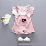 Summer Chinese Style Baby Girl Clothing Striped T-shirt Tops + Shorts