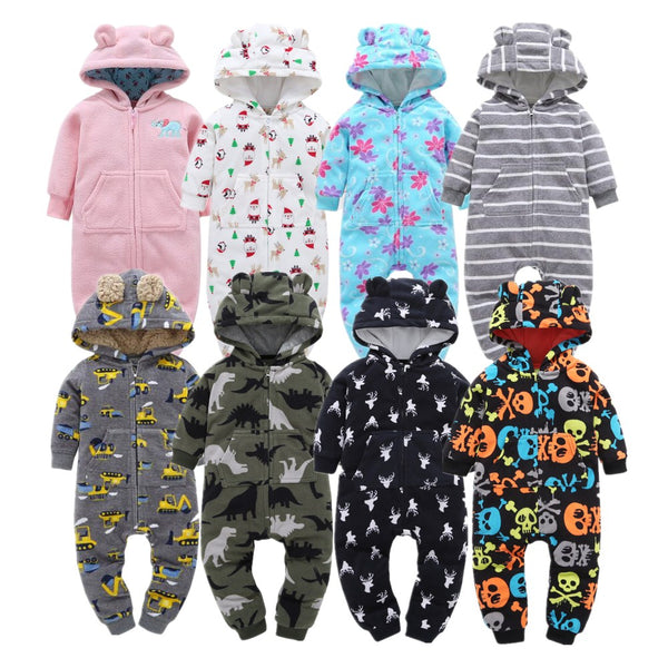 Soft Baby Rompers Newborn 6-24M Baby Boy Clothes Warm Fleece Kids Girl Jumpsuits Hooded Infant Girl Rompers Toddler Costumes