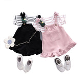 Summer Chinese Style Baby Girl Clothing Striped T-shirt Tops + Shorts