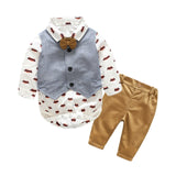 Baby boy clothes Gentleman Rompers + Vest + pants spring Fashion newborn clothing set Baby Suit Bow Tie Conjuntos bebe roupa