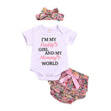 0-24M Newborn Baby Girl Letter Print Romper + Pants Dress+Headband