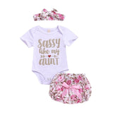 0-24M Newborn Baby Girl Letter Print Romper + Pants Dress+Headband