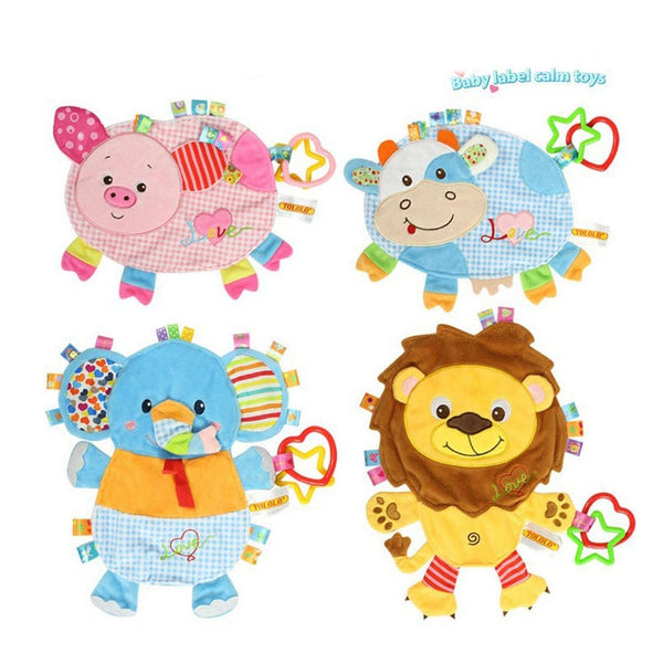 Newborns Baby Toys 0-12 Months Appease Towel Soft Animals Pig Lion Elephant Plush Toy Infant Calm Grasp Ring Sound Boy Girl Gift