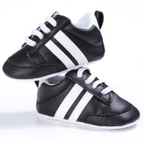 Baby Shoes Pu Leather Shoes Sports Sneakers Newborn Baby Boys Girls Stripe Pattern Shoes Infant Toddler Soft Anti-slip Shoes