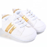 Baby Shoes Pu Leather Shoes Sports Sneakers Newborn Baby Boys Girls Stripe Pattern Shoes Infant Toddler Soft Anti-slip Shoes