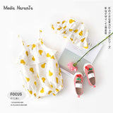 Sleeveless baby girl bodysuits infant toddler girls little yellow pear printed cute cotton jumpsuit with hat summer clothes