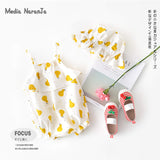 Sleeveless baby girl bodysuits infant toddler girls little yellow pear printed cute cotton jumpsuit with hat summer clothes